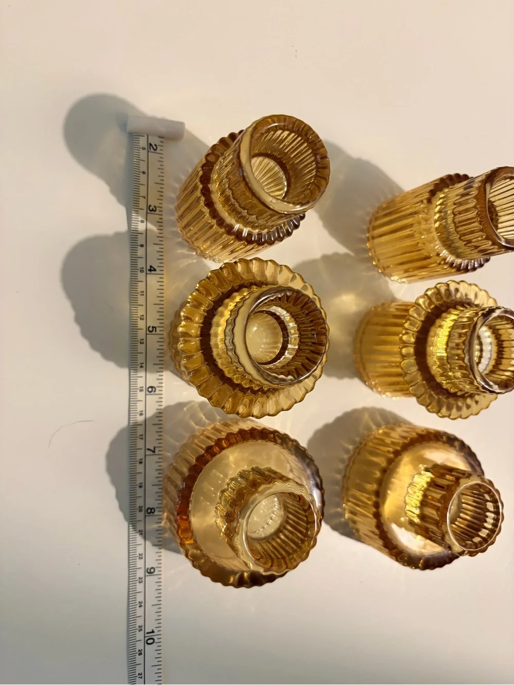 Amber Glass Candle Holders - Set of 6